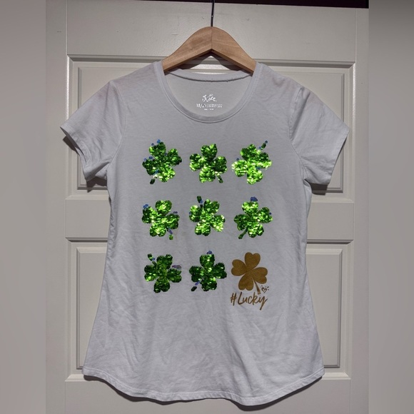 Justice Other - Justice Lucky ☘️ 4 leaf clover flip sequin shirt 18/20 plus st. Patrick’s day